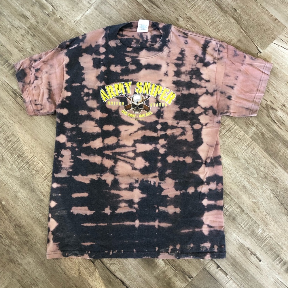 US Army Sniper Skull Snake Acid Wash Black T-shirt Med